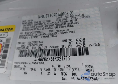 2014 Ford Fusion Se from USA, damaged, VIN 3FA6P0H75ER321715